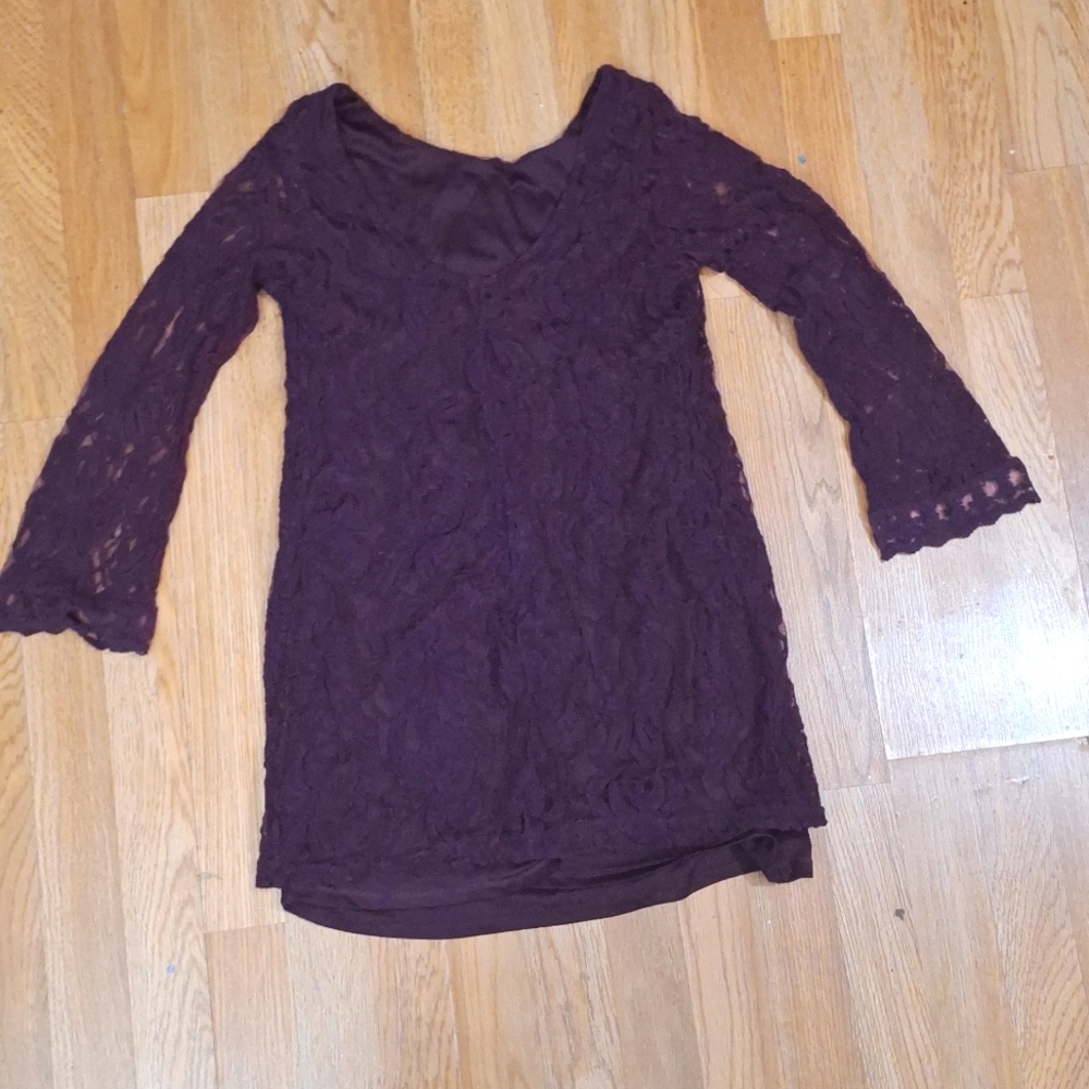 Size Small Burgundy Long Sleeve Laced Dress by Exhilaration